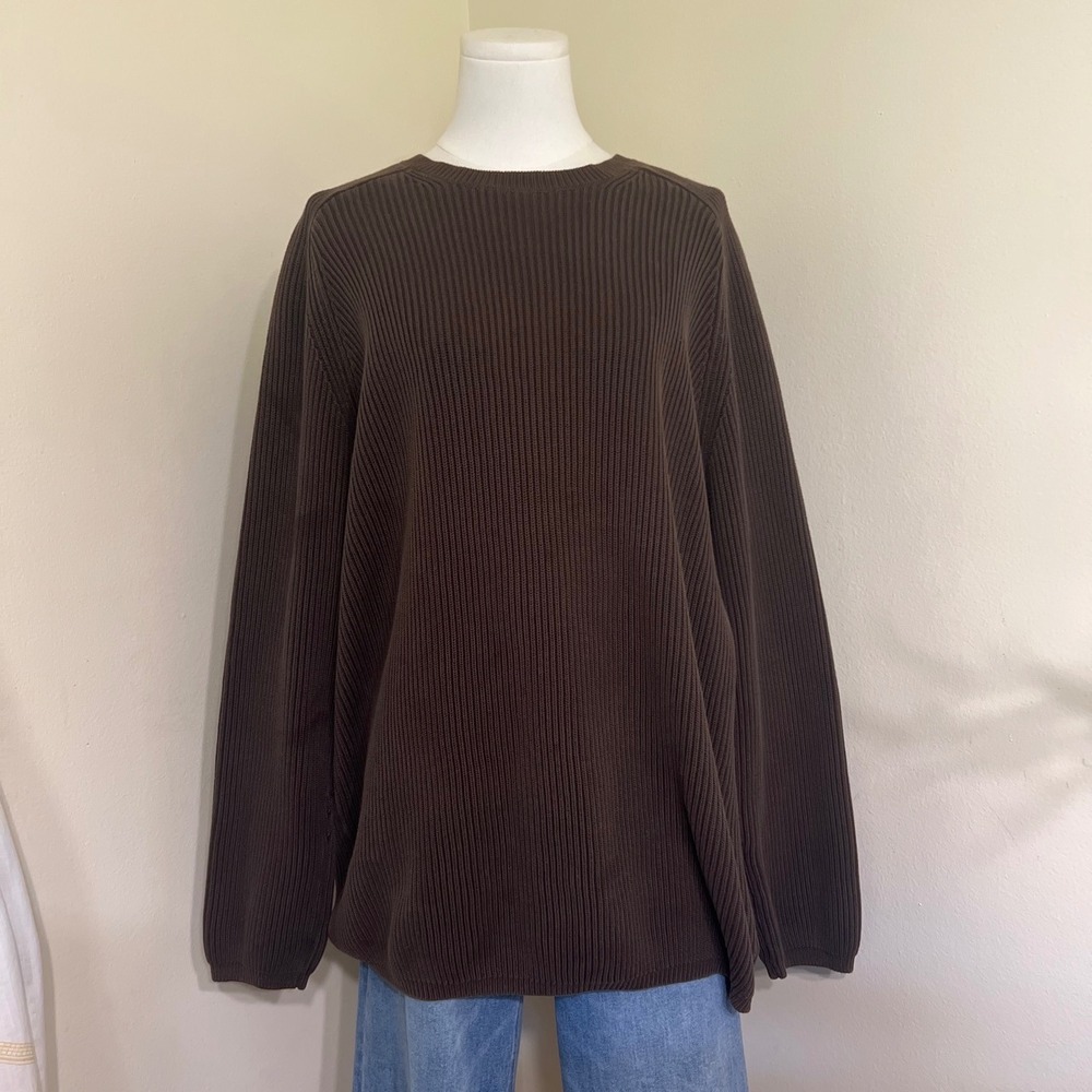 Old Navy Brown Ribbed Knit 100% Cotton Crewneck Sweater XXL Raglan Sleeve